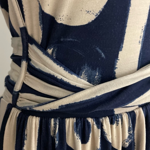 Anthropologie Maeve Sennebec Fit and Flare Dress Medium Navy Cream Print - Picture 9 of 12